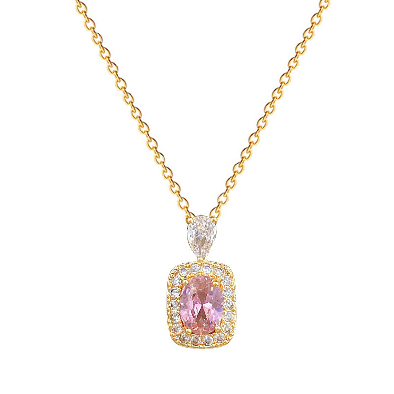 Sweet Square Moon Pearl Rhinestone Titanium Steel Necklace Set for Unisex