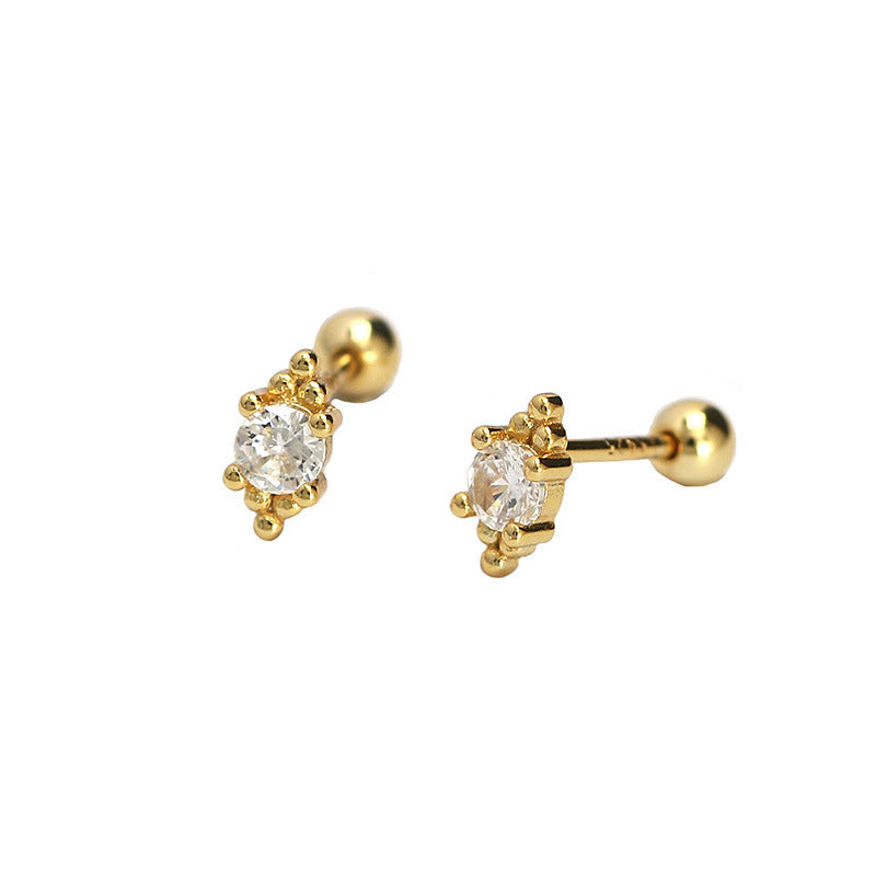 Minimalist 925 Sterling Silver Round Geometric Polka Dot Cubic Zirconia Inlay Stud Earrings