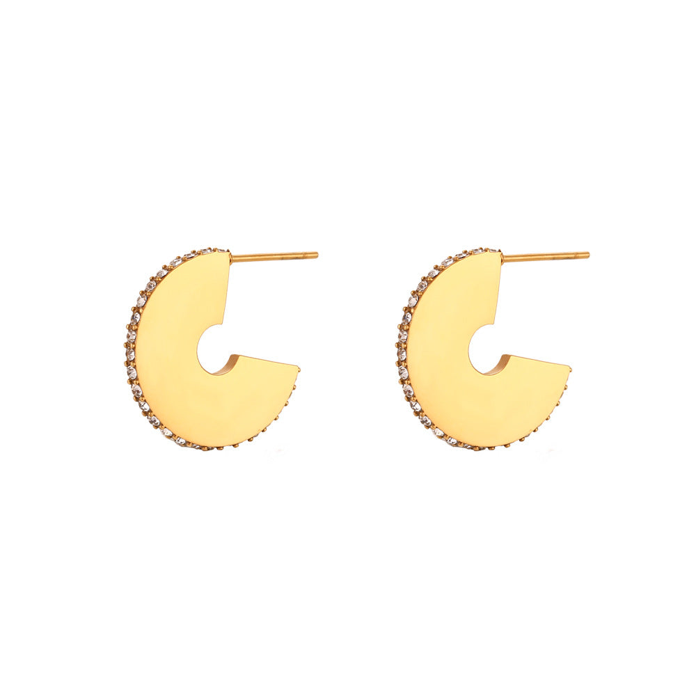 Minimalist Geometric Stainless Steel Hoop Earrings for Women with Polished Finish and Micro-Pave Detailing