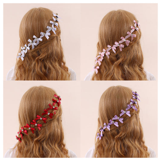 Set di fermagli per capelli a forma di fiocco in stile naturale per bambine, realizzati in tessuto con finitura artigianale