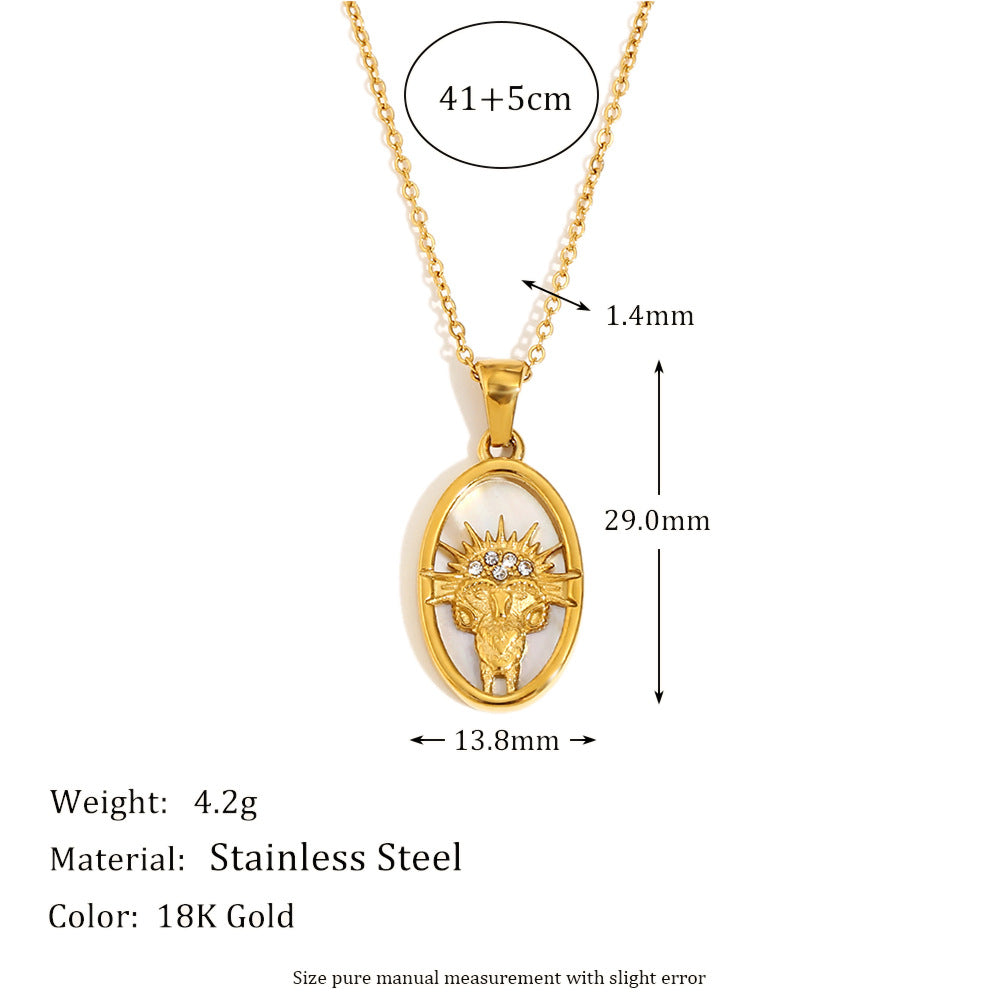 Geometric Zodiac Pendant Necklace for Women Stainless Steel with 18K Gold Plating and Rhinestone Accents
