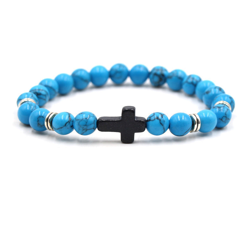 Natural Stone Cross Stretch Bracelet Unisex