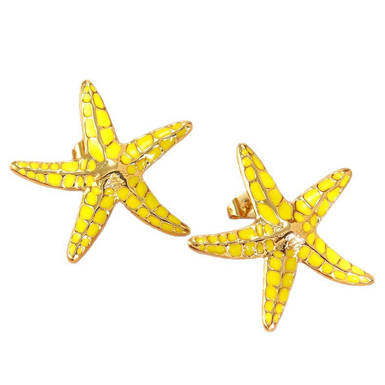 Sweet Colorful Drip Oil Star Stainless Steel Earrings for Women