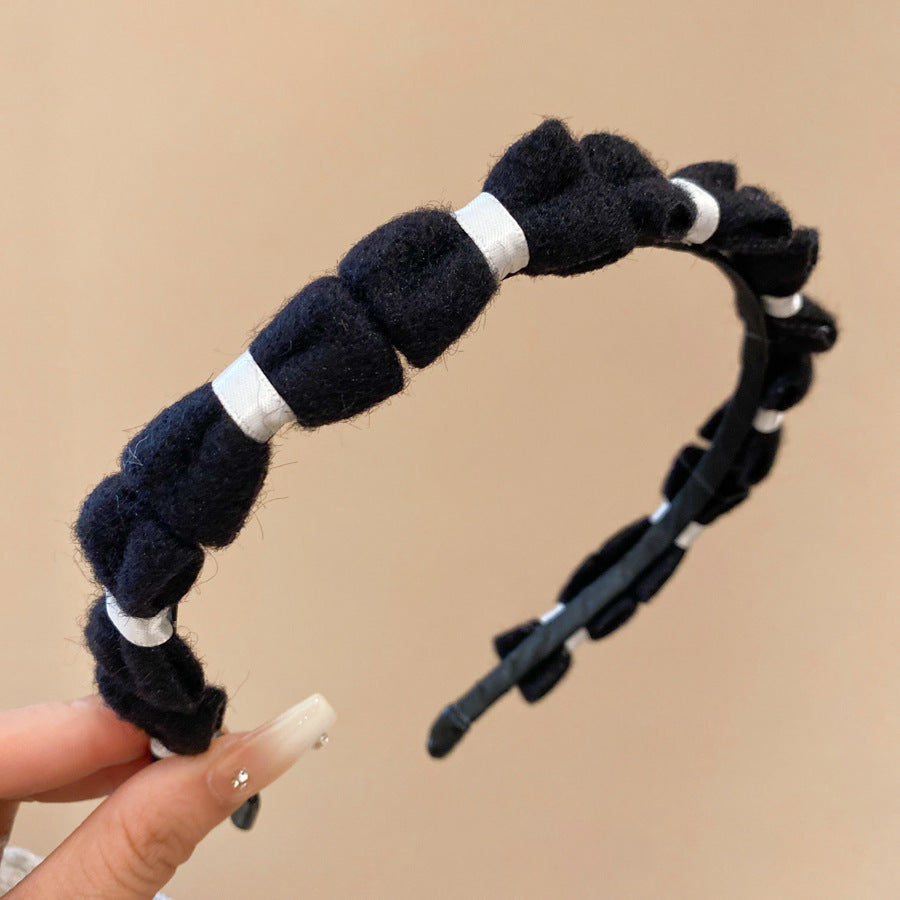 Diadema de perlas minimalista para mujer con estilo retro de otoño e invierno, diadema de tela redonda para peinado de corona alta, accesorio elegante para uso diario en la oficina