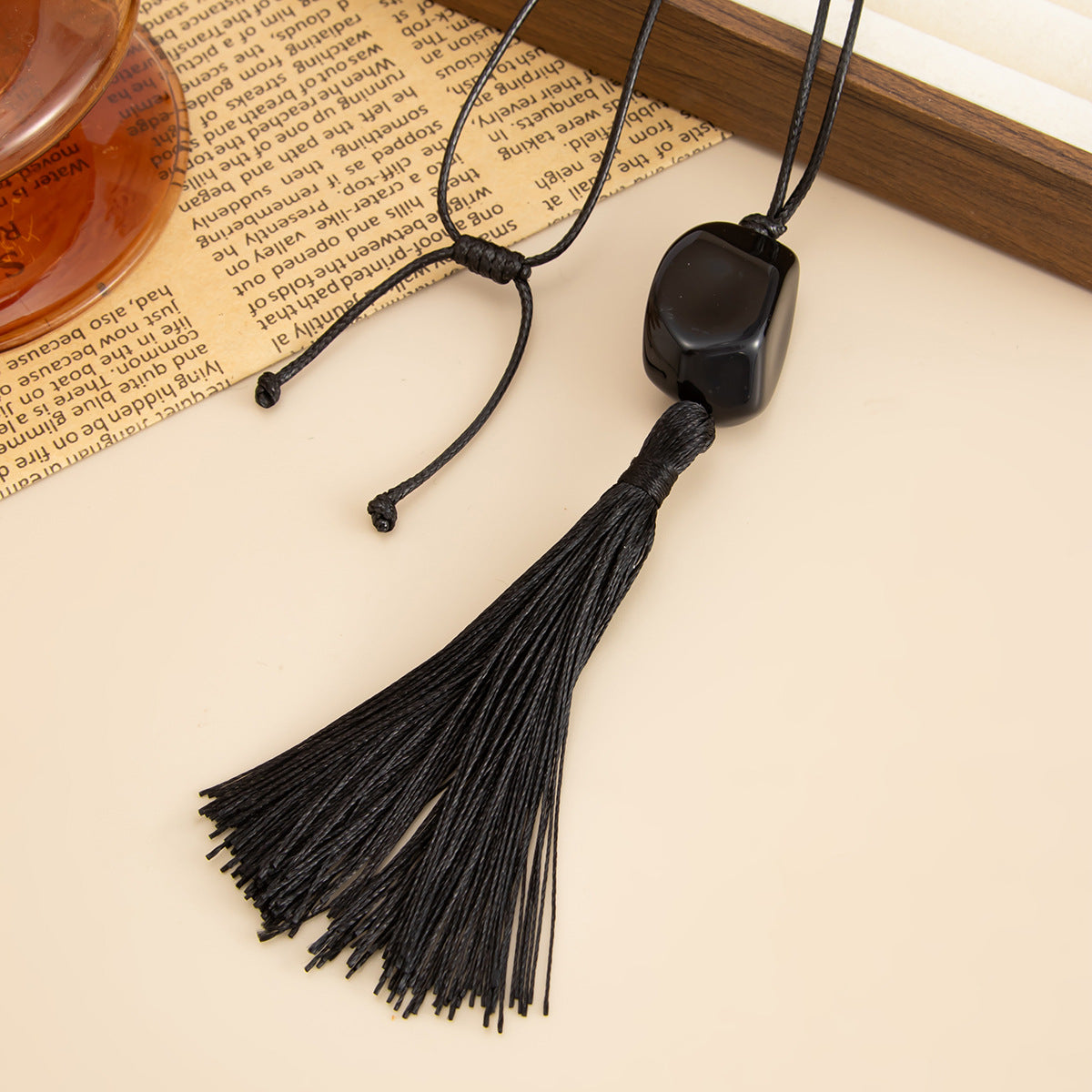 Minimalist Round Geometric Resin Pendant Necklace with Tassel for Women