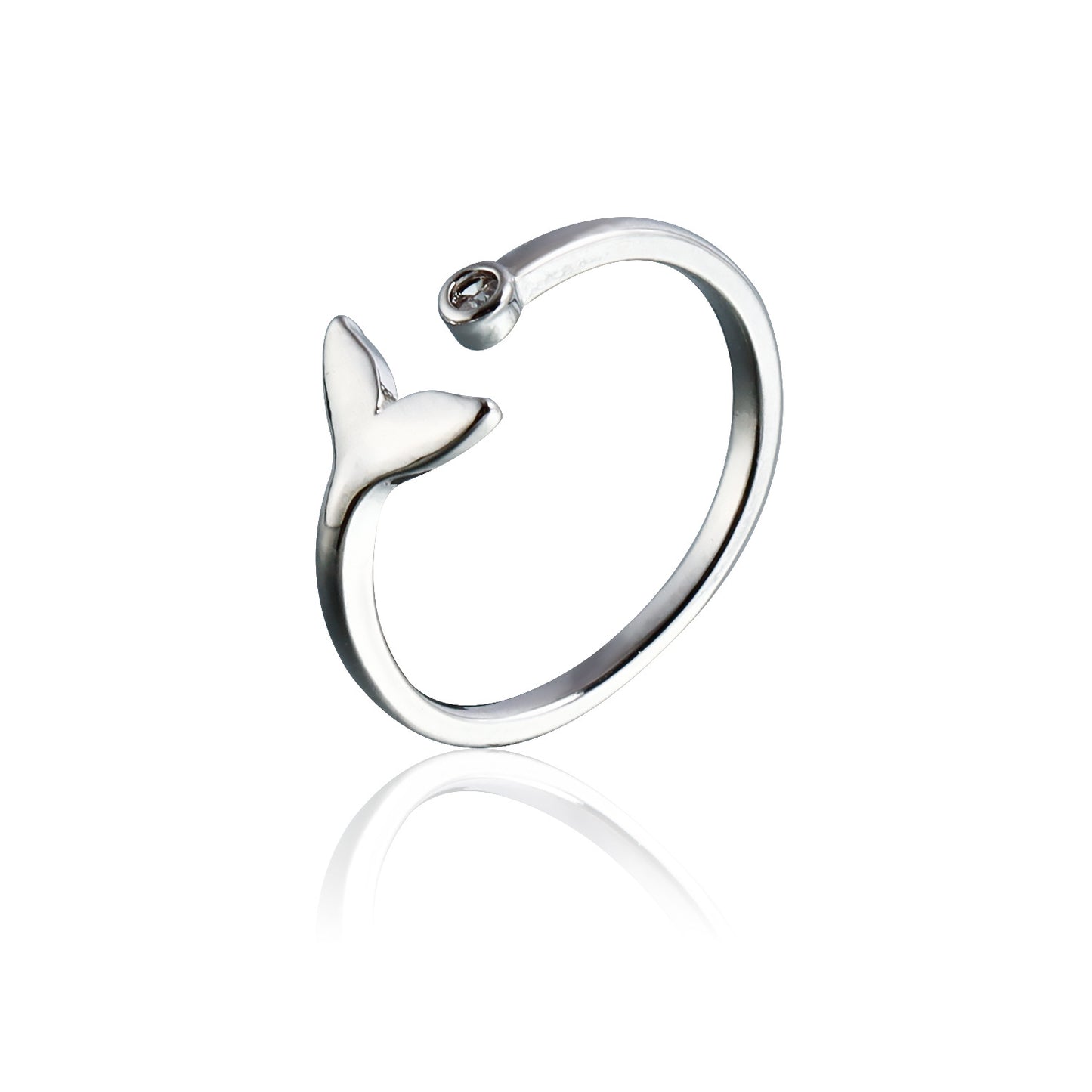 Minimalist Dolphin and Mermaid Tail Shaped Adjustable Open Ring for Women in Plated Metal