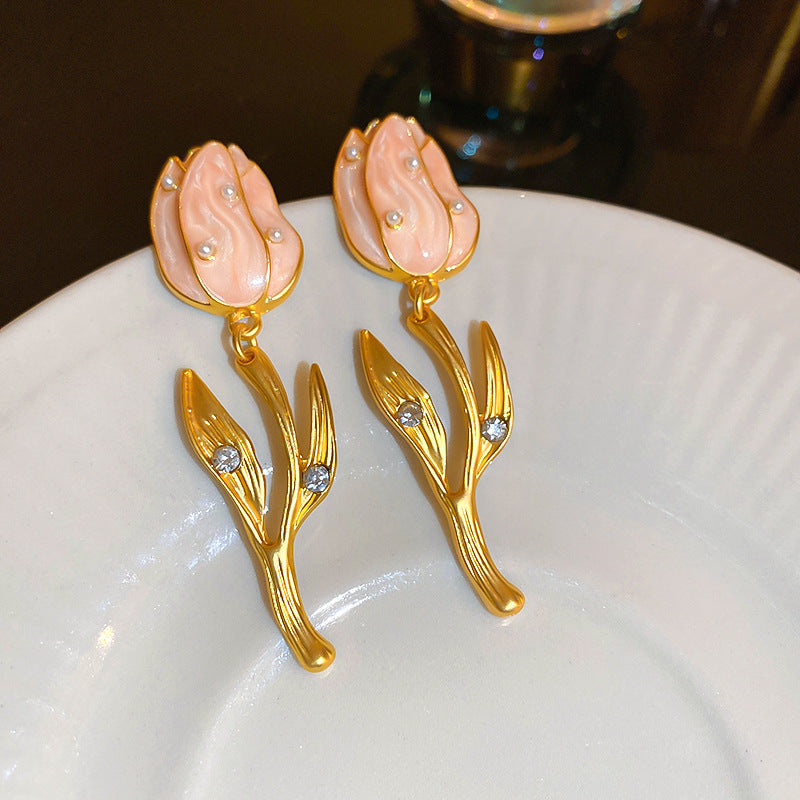 Orecchini rotondi geometrici vintage in rame con placcatura in rodio da donna, gioielli artistici retrò per l'orecchio