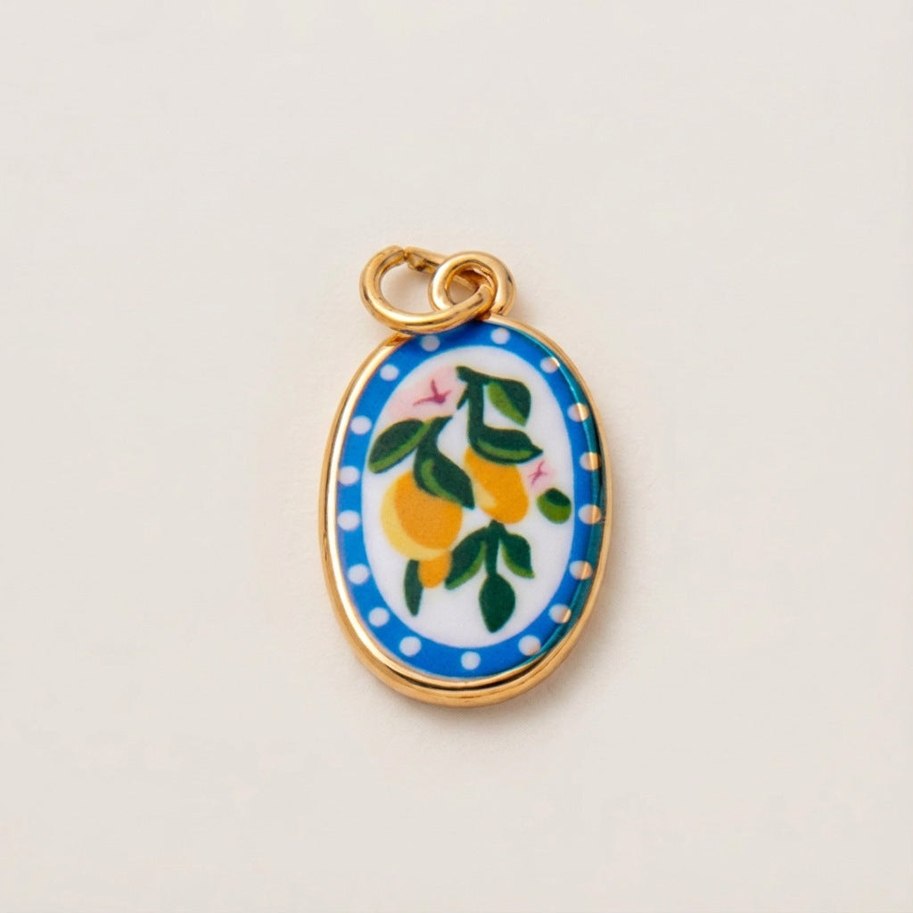 Vintage Plated Drip Oil Brass Fruit Cartoon Charm Bar