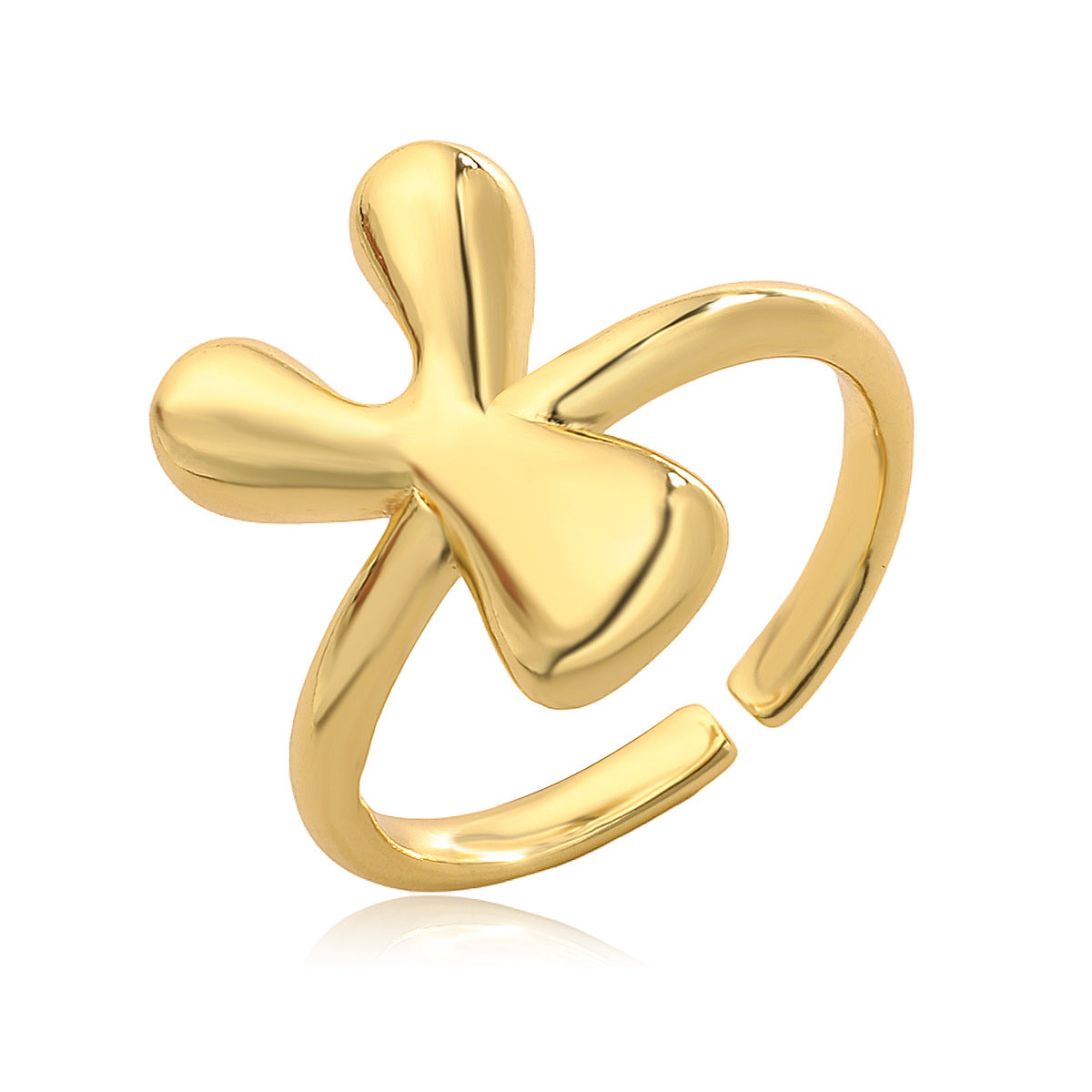 Anello da donna minimalista a lettera geometrica in rame placcato oro 18 carati con fascia aperta regolabile
