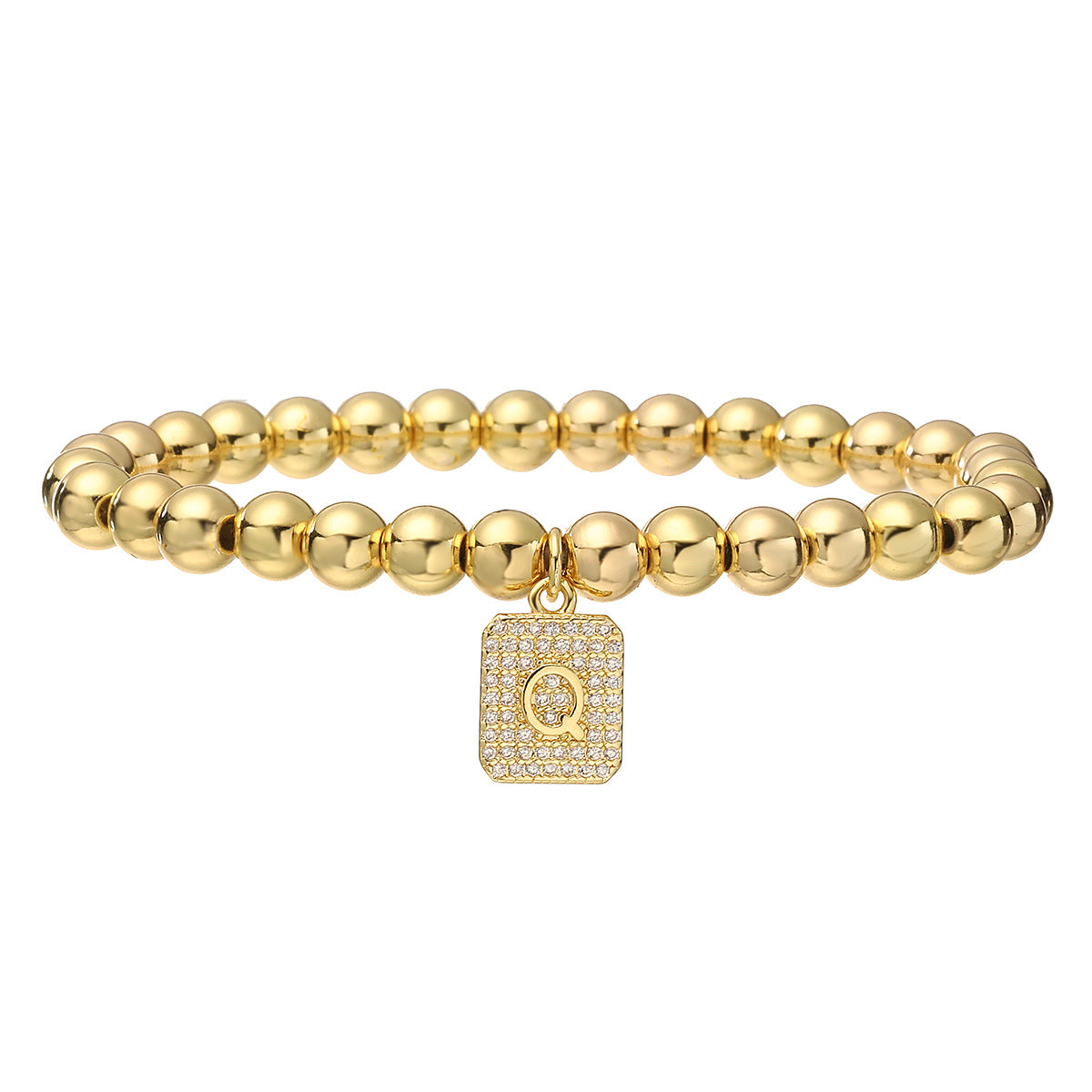 Bracciale minimalist personalizzato con ciondolo a lettera per donna, con perle in rame e placcatura in oro 18 carati