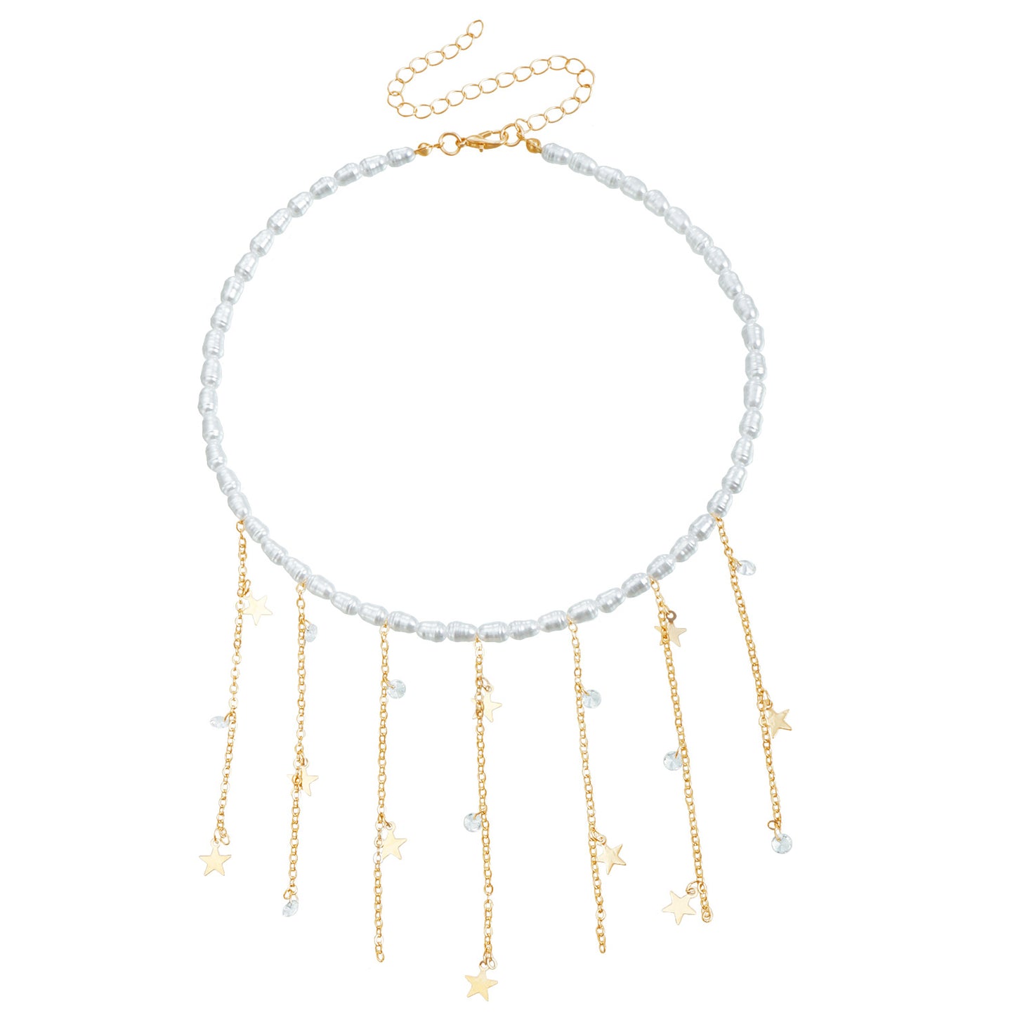 Baroque-Inspired Long Layered Pendant Necklace with Star and Heart Charms, Alloy Chain with Electroplated Finish, Fashionable Clavicle Chain for Women
