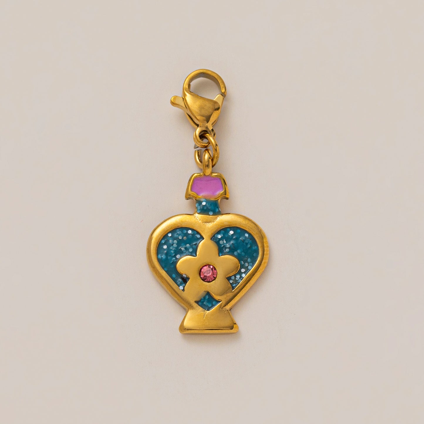 Vintage 18K Gold Plated Stainless Steel Heart Geometric Charm Bar PVD Unisex