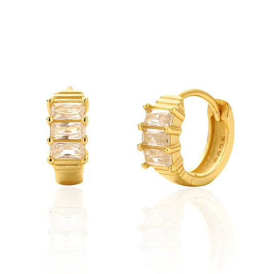 Orecchini a cerchio eleganti di lusso in argento sterling 925 con zirconi cubici rettangolari intarsiati per donna