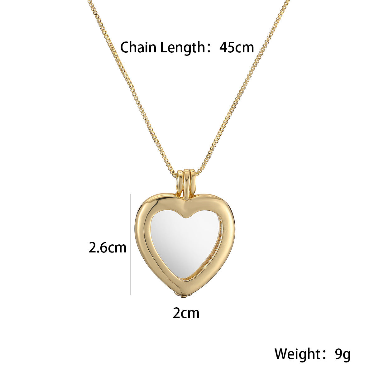 Collar relicario minimalista con forma de corazón en cobre con baño de oro de 18 K para mujer