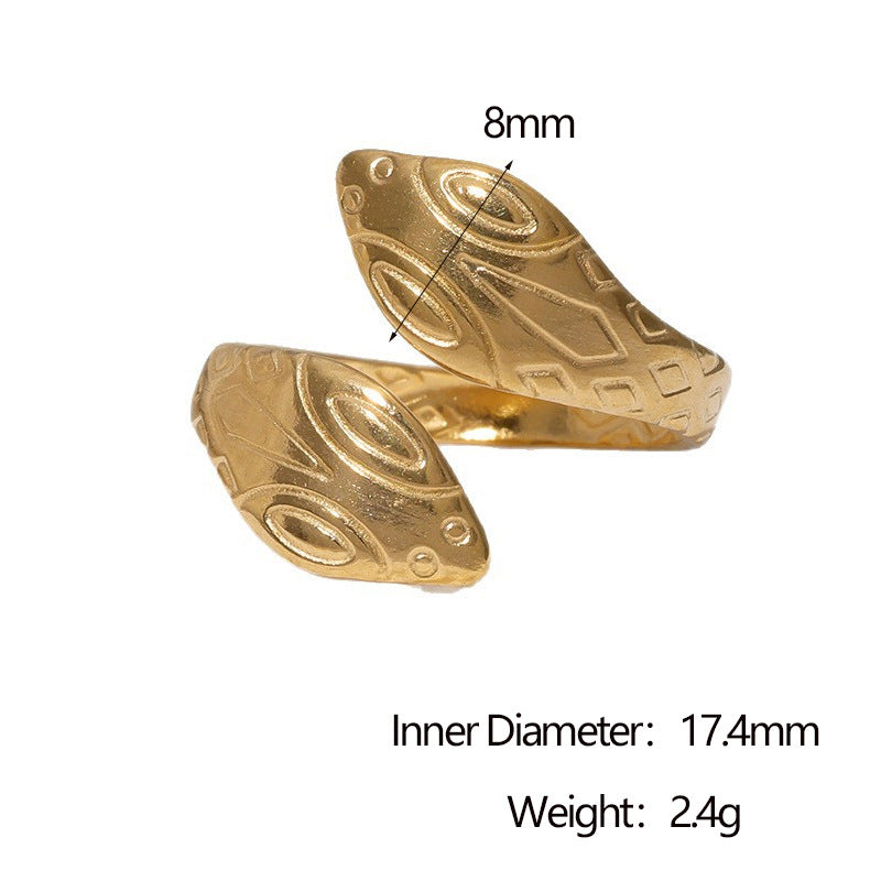 Anello aperto a serpente minimalista in acciaio inossidabile placcato oro 18 carati da donna, gioielli con animali zodiacali