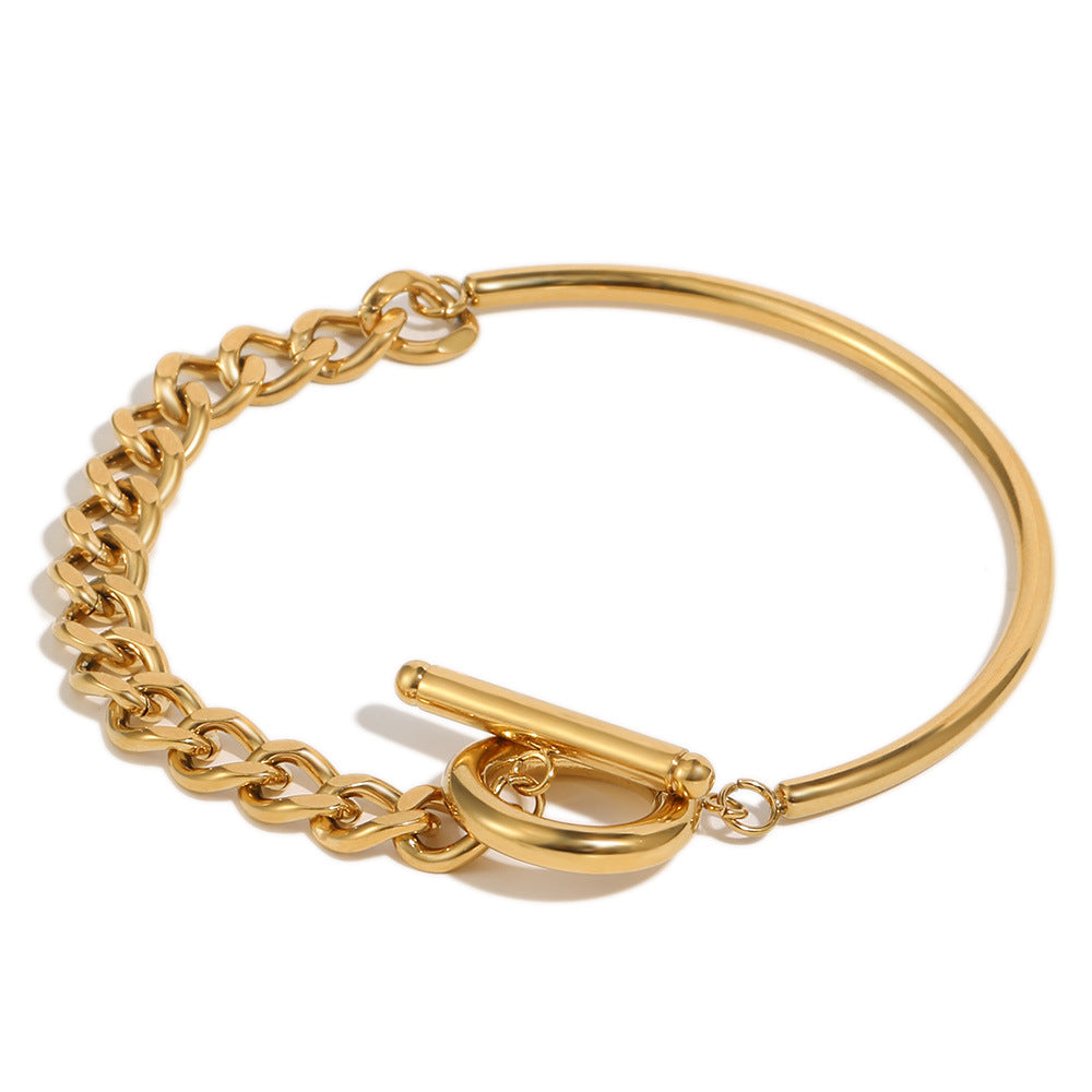 Minimalist Elegant 18K Gold Plated Stainless Steel Geometric Cuban Link Chain Bracelet with OT Clasp for Women