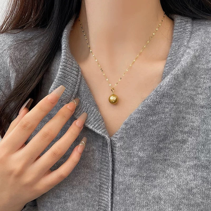 Minimalist Round Plated Titanium Steel Bead Necklace for Women