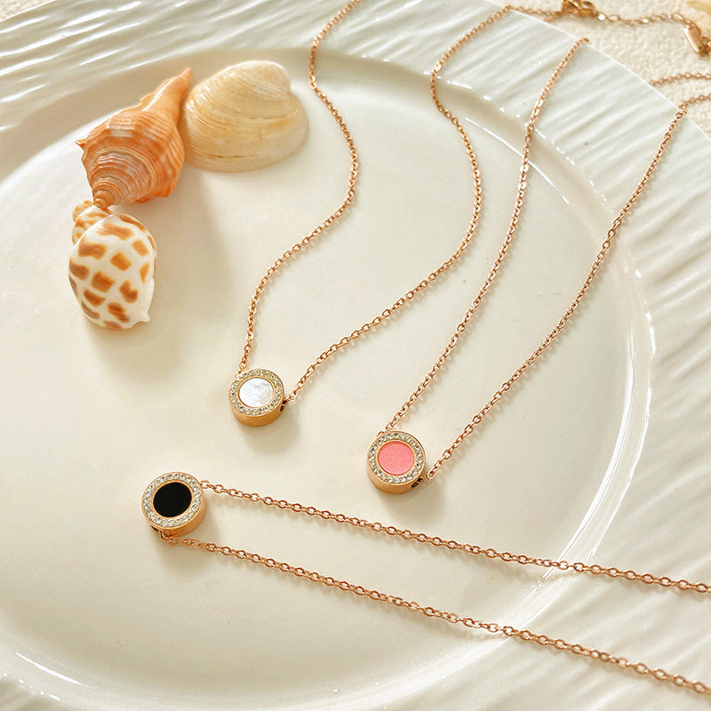 Minimalist Gold Plated Round Geometric Titanium Steel Necklace with Rhinestones for Unisex