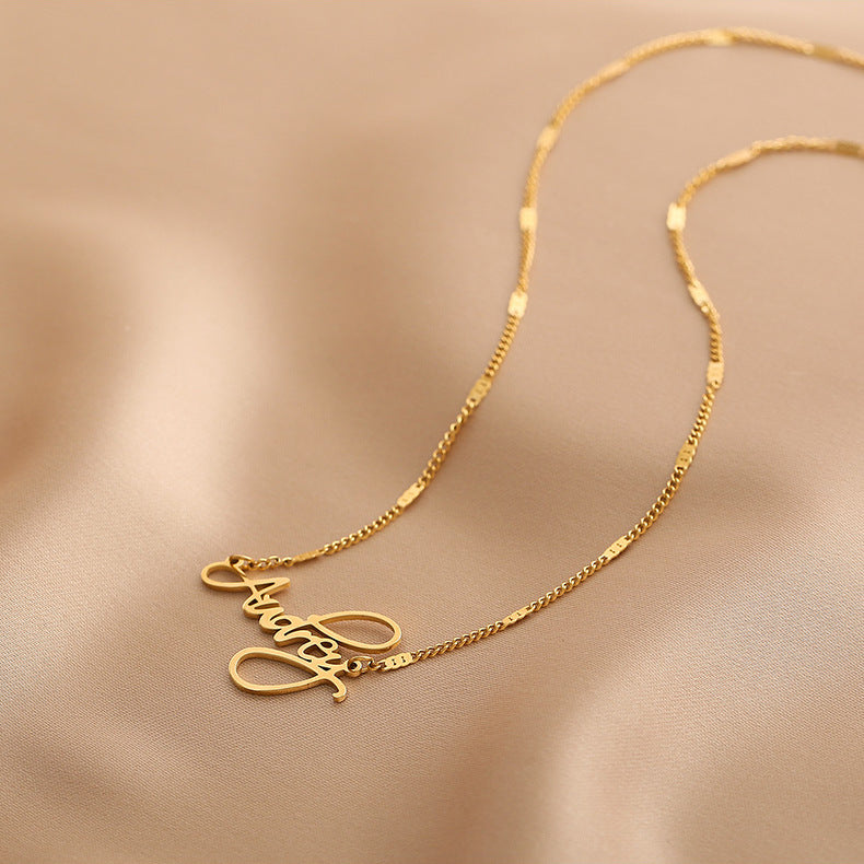 Minimalist Letter Pendant Necklace for Women and Men Titanium Steel Plated Clavicle Chain with Geometric Alphabet Design
