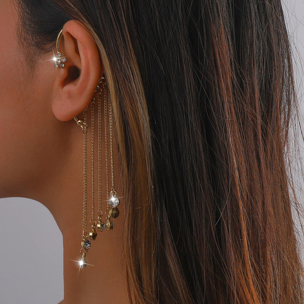 Pendientes colgantes largos geométricos con diseño de borla, ganchos para las orejas electrochapados de aleación de zinc para mujer