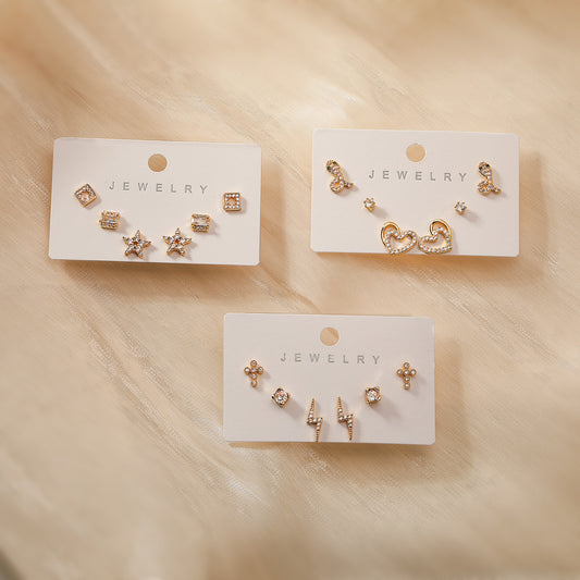 Orecchini a perno geometrici minimalisti in rame con placcatura in oro 18 carati e zirconi micro-incastonati da donna