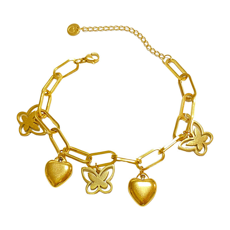 Hollow Butterfly Heart Geometric Titanium Steel Plated Bracelet