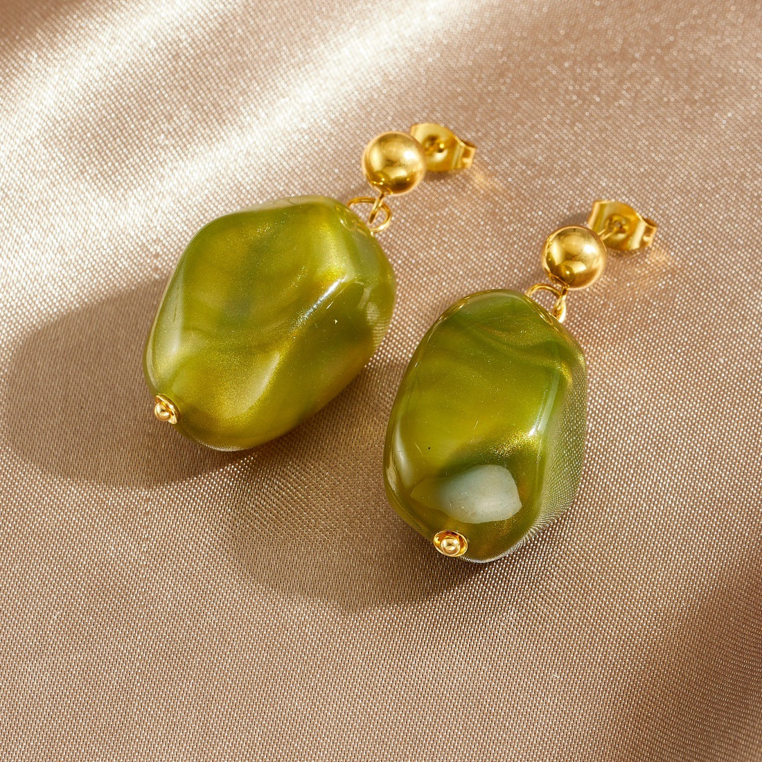 Vintage Ethnic Geometric Resin Gold Plated Stainless Steel Earrings