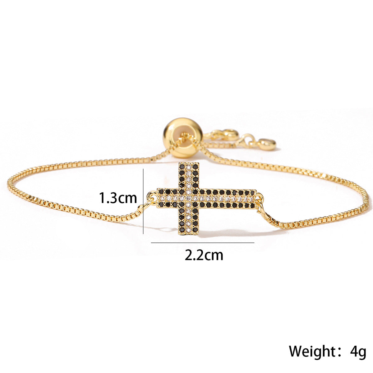 Minimalist Luxury 18K Gold Plated Brass Cross Bracelet with Cubic Zirconia for Women