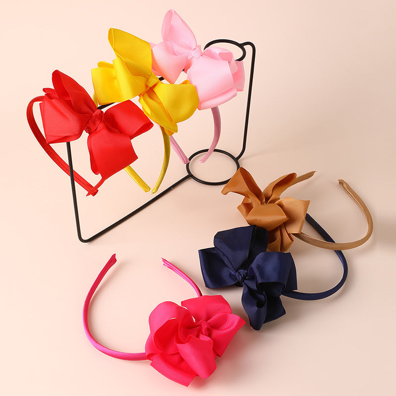 Minimalist Solid Color Fabric Bow Hairband Set for Kids - Small Batch Design Hair Accessories with Large Bow Shape
