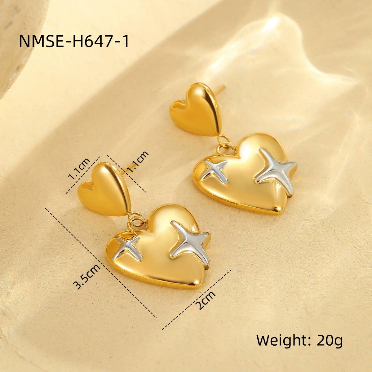 Fashionable Heart-Shaped Stainless Steel Stud Earrings with Plated Finish for Women