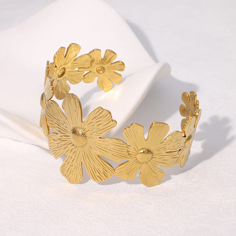 Elegant Floral Cuff Bracelet for Women in Stainless Steel with Plated Finish