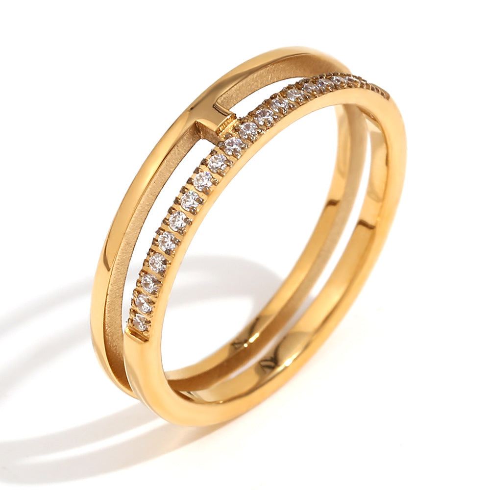 Anello geometrico minimalista da donna in acciaio inossidabile placcato oro 18 carati