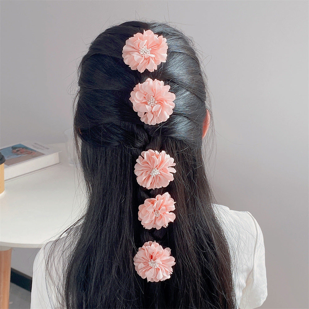 Minimalist 3D Fabric Flower Hair Clip for Kids in Pink White and Red Colors Princess Style Children's Hair Accessory