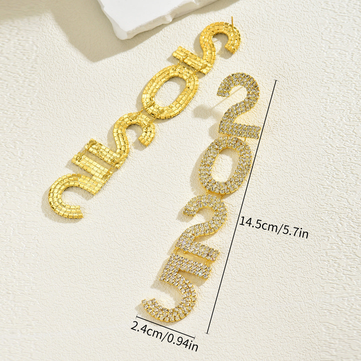 Pendientes de Cobre en Forma de Número con Incrustaciones de Pedrería Minimalistas y Elegantes para Mujer