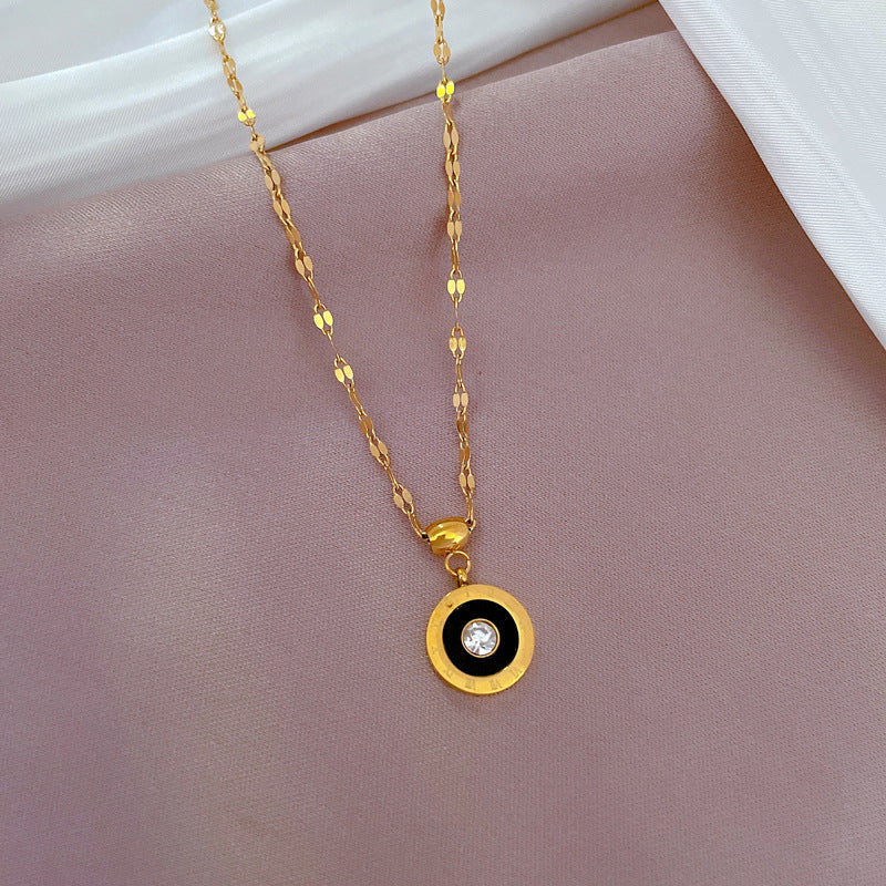 Collana a Catena con Ciondolo a Motivi Floreali Minimalista Geometrica Placcata in Acciaio al Titanio per Donna