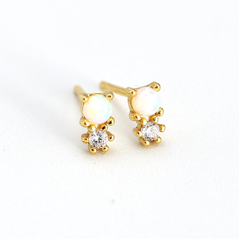 Orecchini da donna minimalisti geometrici dolci in argento sterling 925 con opale intarsiato e strass
