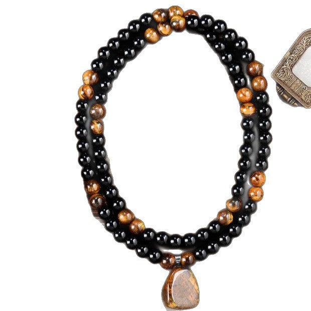 Collar con colgante cuadrado de obsidiana negra estilo "Old Money" en cadena de cuentas para uso casual unisex