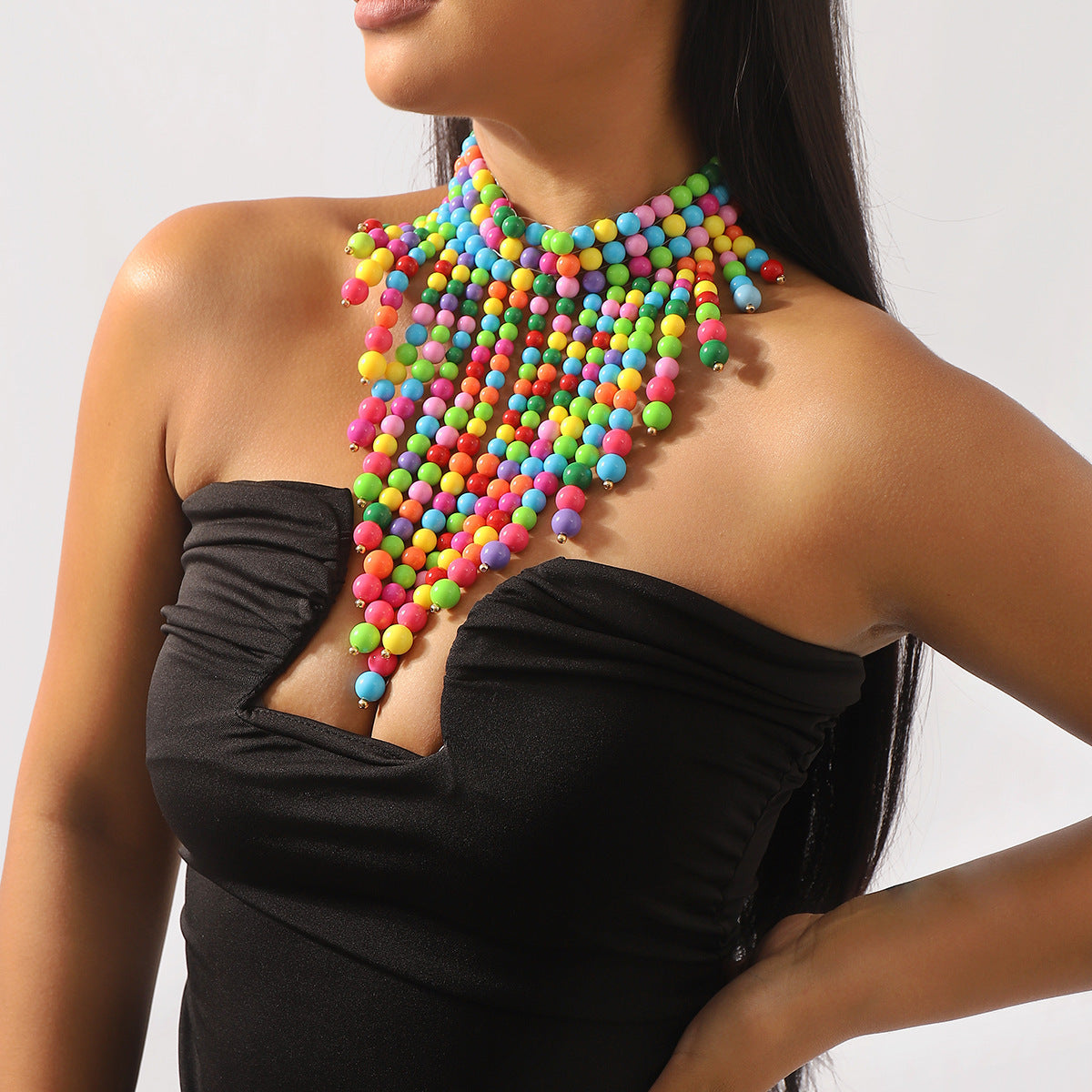 Collar Colgante Bohemio Geométrico de Acrílico con Cuentas y Borlas para Mujer