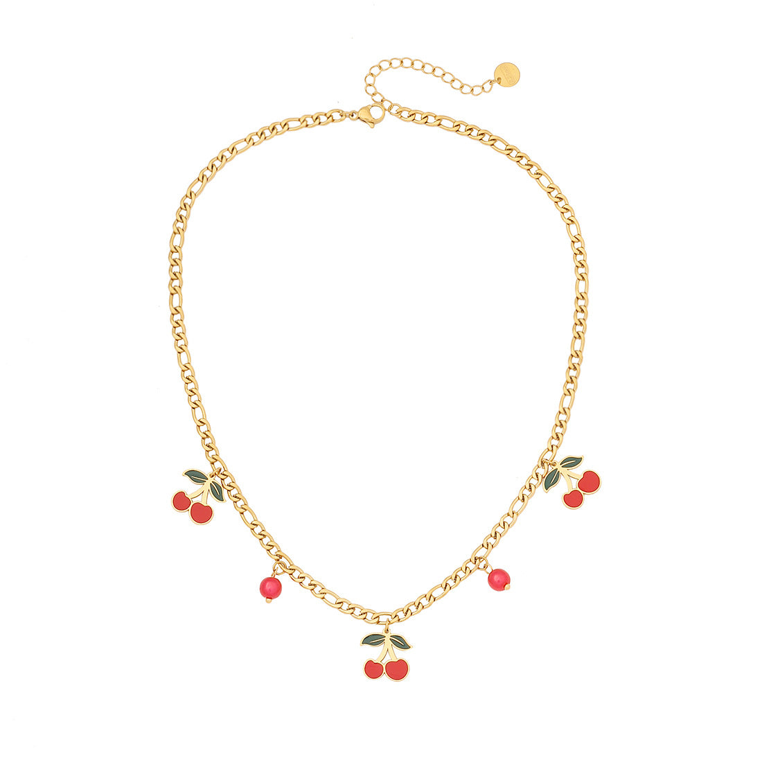 Cherry-Shaped Pendant Necklace in Stainless Steel with Plated Finish, Fashionable Double-Layer O-Chain for Women