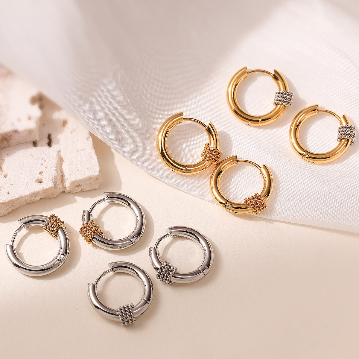 Minimalist 18K Gold Plated Geometric Stainless Steel Hoop Earrings for Women