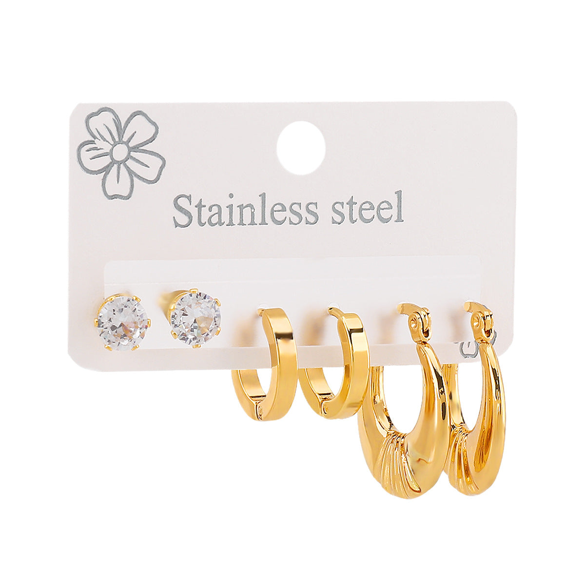 Aretes Minimalistas Geométricos de Acero Inoxidable Bañados en Oro de 14K con Detalles de Pedrería
