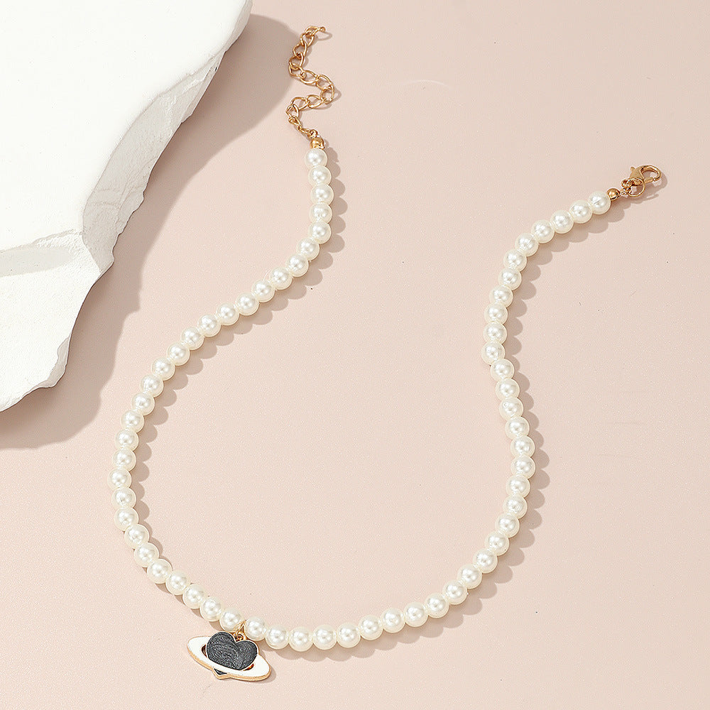 Sweet Minimalist Handmade Heart-Shaped Pearl Necklace for Children with Pearl Chain
