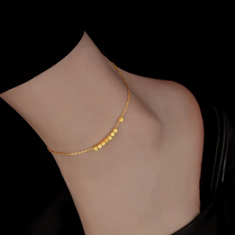 Exotic Geometric Titanium Steel Anklet with K-Gold Plating for Women, Fade-Resistant Minimalist Foot Chain