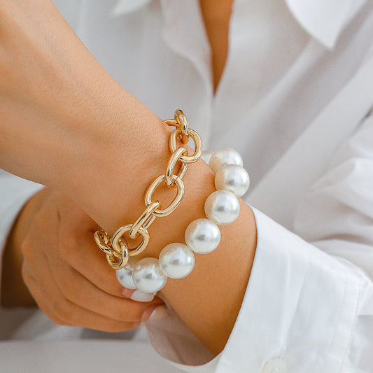 Bracciale geometrico Ins Style da donna con perline e finitura placcata e perle di imitazione