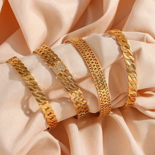 Pulsera de circonita de doble capa de acero inoxidable chapado en oro de 18 quilates de inspiración vintage minimalista para mujer