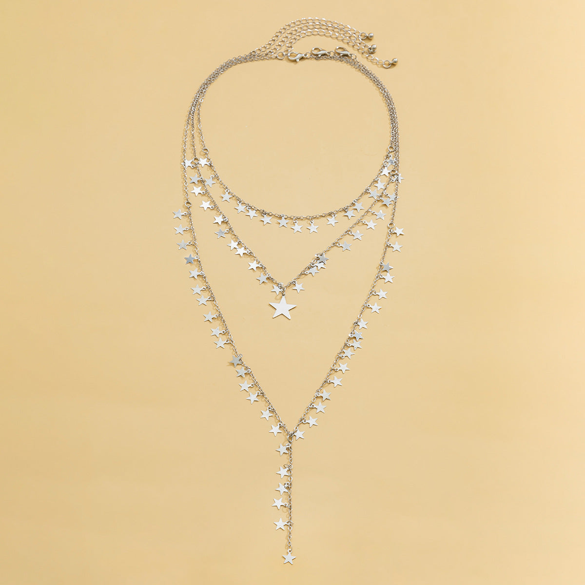 Minimalist Geometric Star Brass Y-Shape Necklace with Alloy Pendant and Singapore Chain for Women