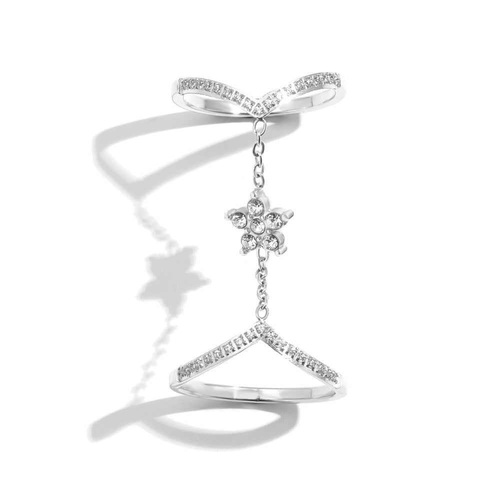 Elegant Minimalist 18K Gold Plated Stainless Steel Floral Double Layer Ring for Women