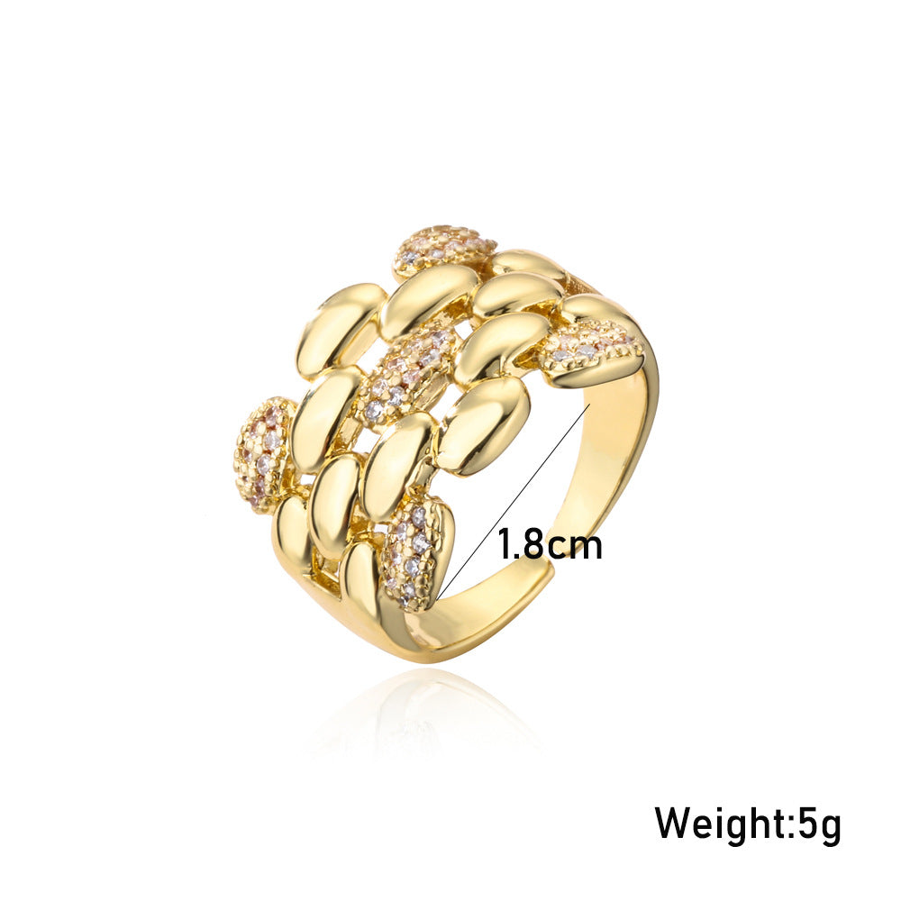 Minimalist Geometric 18K Gold Plated Brass Ring with Micro-inlaid Cubic Zirconia for Women