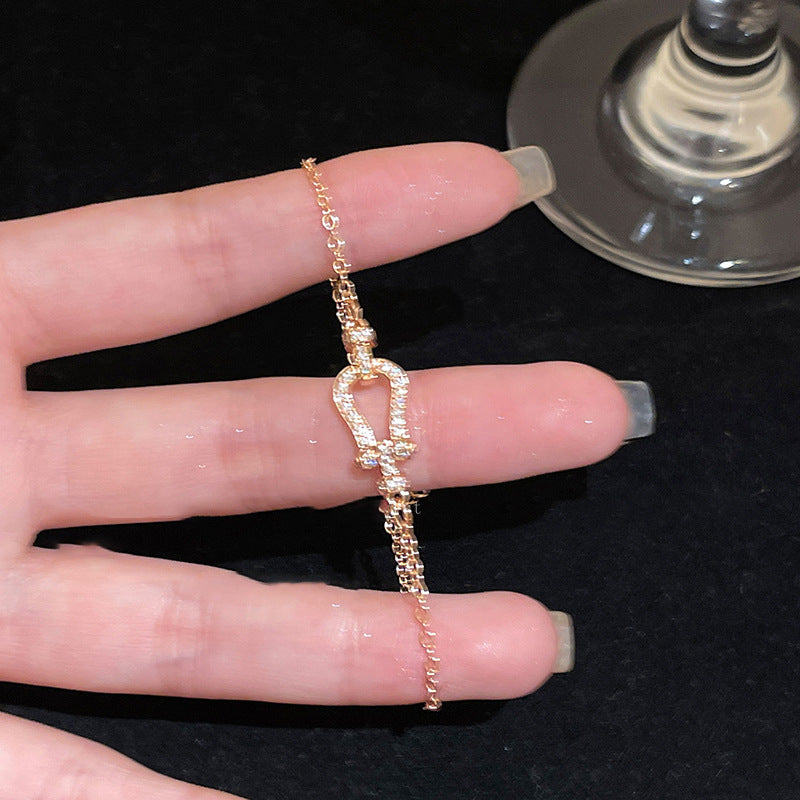 Luxury Minimalist Geometric Brass Bracelet with Cubic Zirconia Inlay for Women