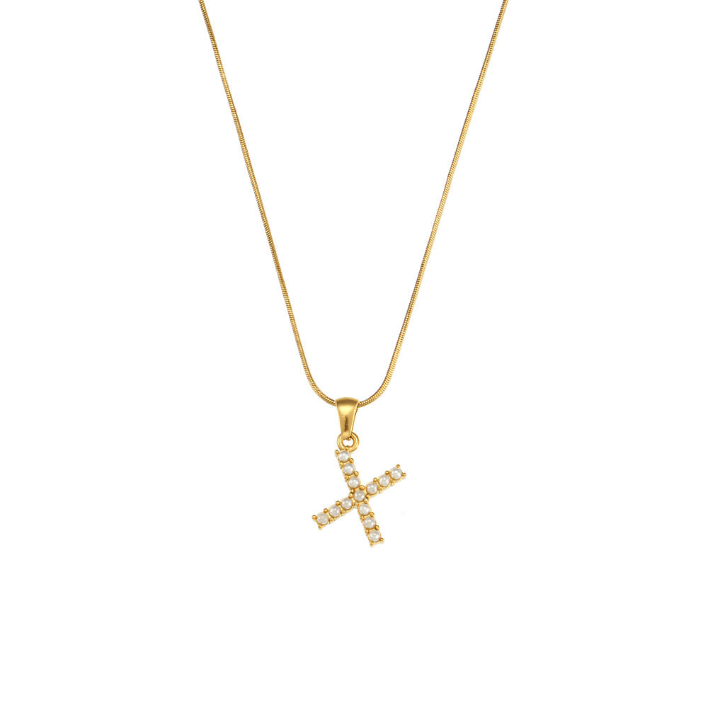 Fashionable Letter Pendant Necklace for Women Stainless Steel with 18K Gold Plating on Thin Snake Chain
